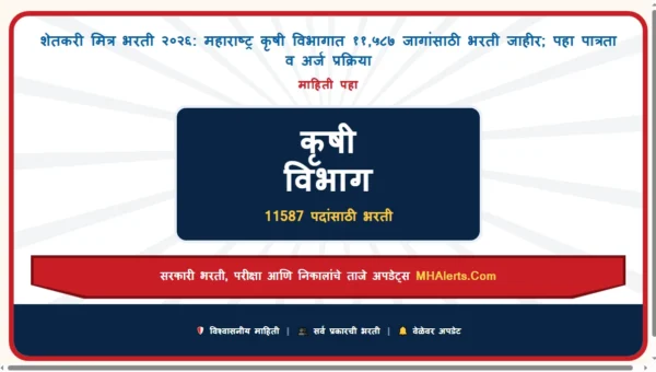 शेतकरी मित्र भरती २०२६: महाराष्ट्र कृषी विभागात ११,५८७ जागांसाठी भरती जाहीर; पहा पात्रता व अर्ज प्रक्रिया