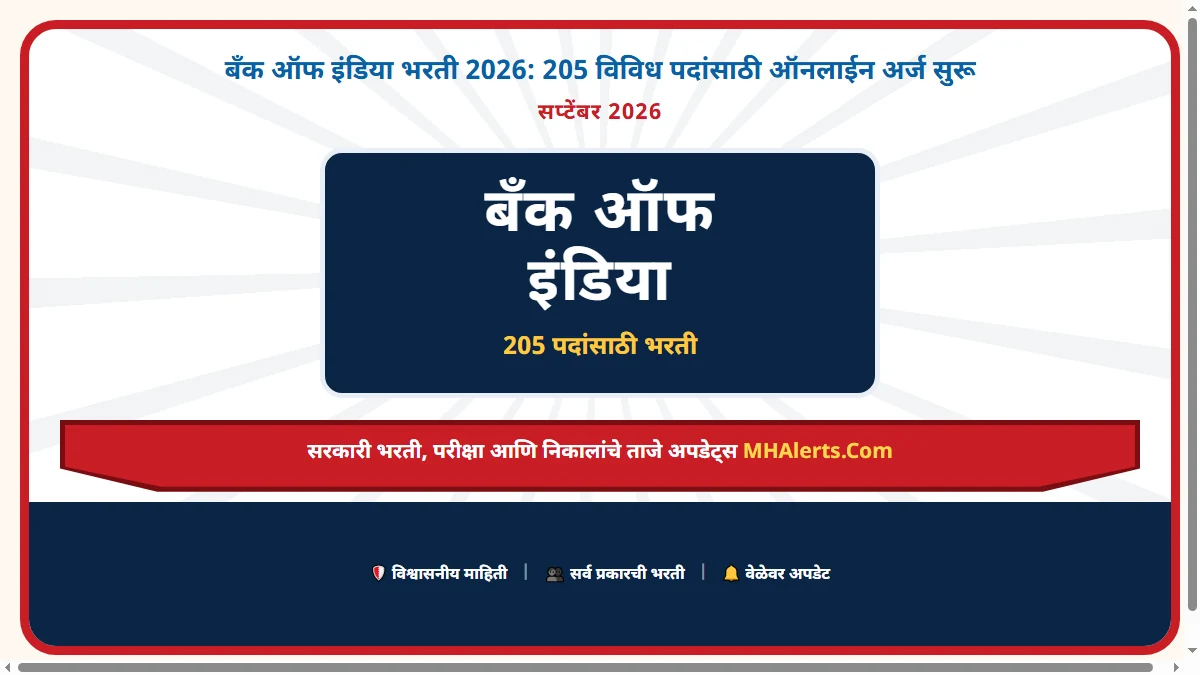 बँक ऑफ इंडिया भरती 2026: 205 विविध पदांसाठी ऑनलाईन अर्ज सुरू