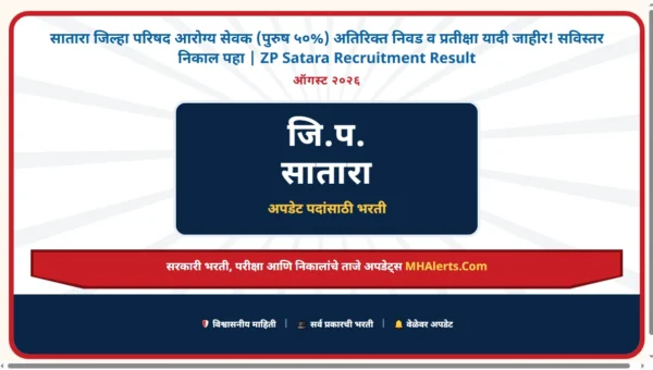 सातारा जिल्हा परिषद आरोग्य सेवक (पुरुष ५०%) अतिरिक्त निवड व प्रतीक्षा यादी जाहीर! सविस्तर निकाल पहा | ZP Satara Recruitment Result