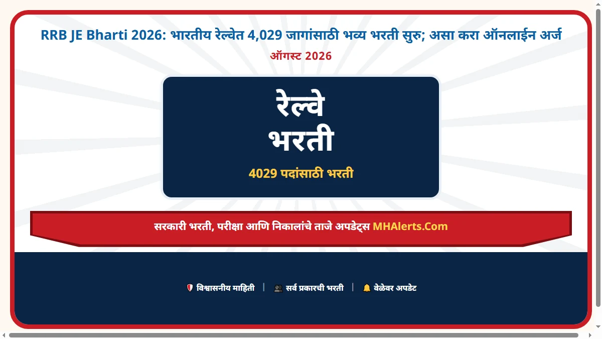 RRB JE Bharti 2026: भारतीय रेल्वेत 4,029 जागांसाठी भव्य भरती सुरु; असा करा ऑनलाईन अर्ज