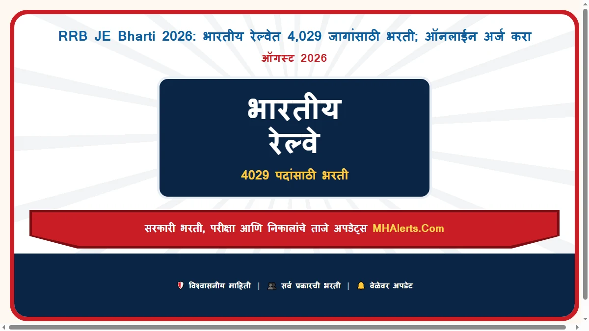 RRB JE Bharti 2026: भारतीय रेल्वेत 4,029 जागांसाठी भरती; ऑनलाईन अर्ज करा