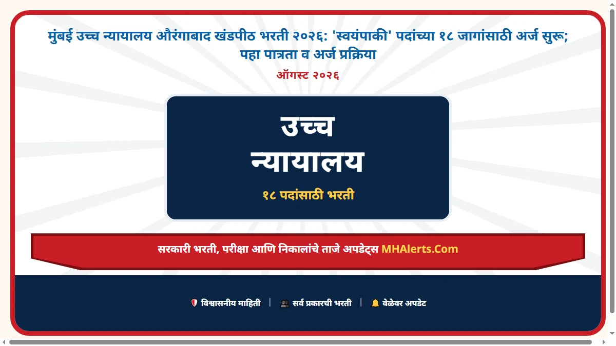 मुंबई उच्च न्यायालय औरंगाबाद खंडपीठ भरती २०२६: ‘स्वयंपाकी’ पदांच्या १८ जागांसाठी अर्ज सुरू; पहा पात्रता व अर्ज प्रक्रिया