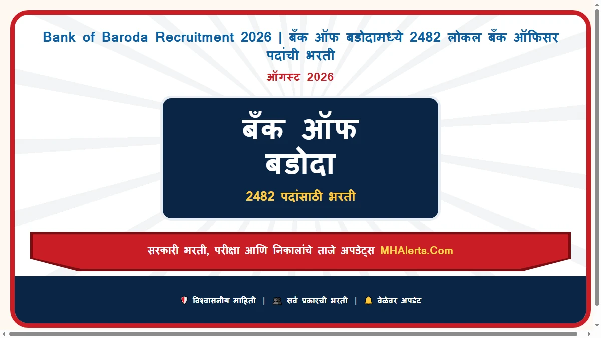 Bank of Baroda Recruitment 2026 | बँक ऑफ बडोदामध्ये 2482 लोकल बँक ऑफिसर पदांची भरती